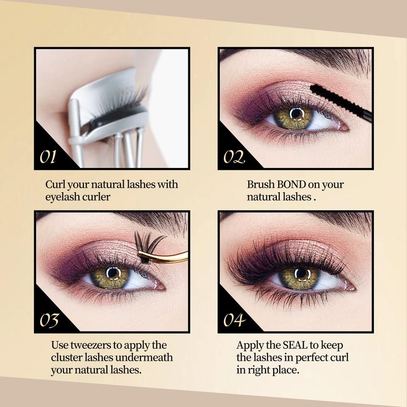 Skiennix Lash Extension Kit - 280pcs D Curl Cluster Lashes with Bond, Seal & Tweezers | 10-16mm Mixed