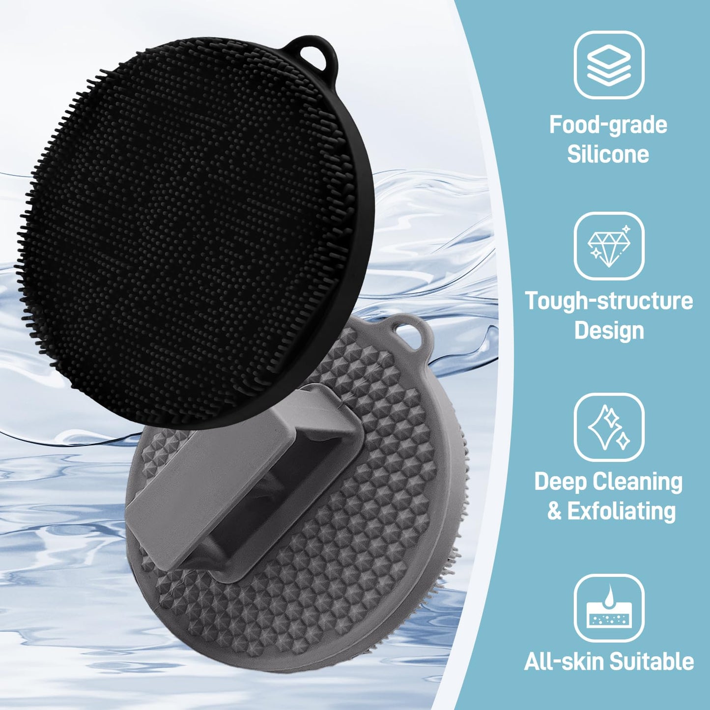 GEENOA Silicone Body Scrubber 2PCS, Exfoliating Body Scrubber Shower Scrubber with Dense Bristles and Comfort Handle, Silicone Loofah Body Buffer for Good-Lathering & Deep-Cleansing(Black+Gray)