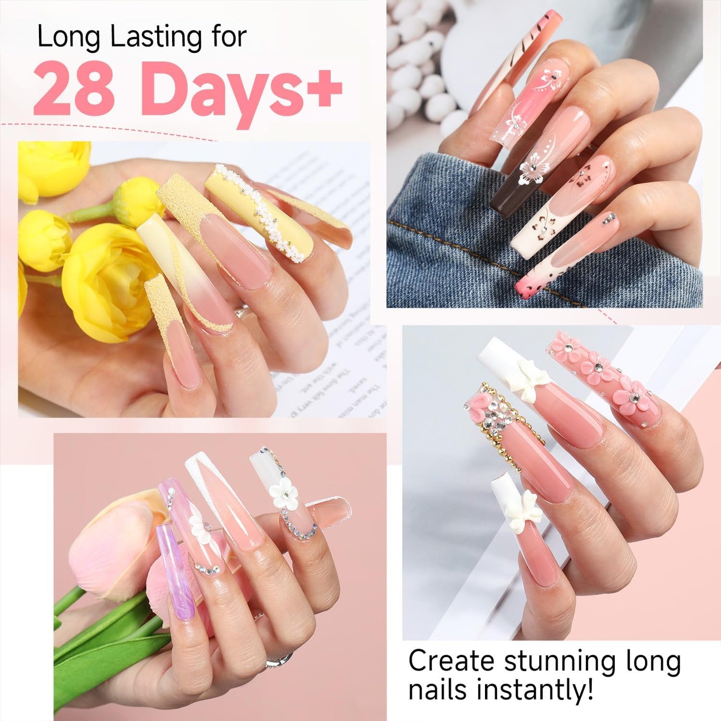 UNA GELLA Long Square Gel Nail Tips XXL: Pre shaped Full Cover Gel Tapered Square Straight Nail Tips 120PCS for Fake False Nails Extensions 12 Sizes DIY Press On Nails No Need File
