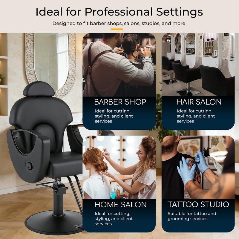AWEPOPI Salon Barber Chair for Hair Stylist, Reclining Salon Chair with 360° Swivel, Adjustable Height, Heavy Duty Hydraulic Hair Chair for Beauty Spa Equipment, Shampoo, Tattoo, Matte Black