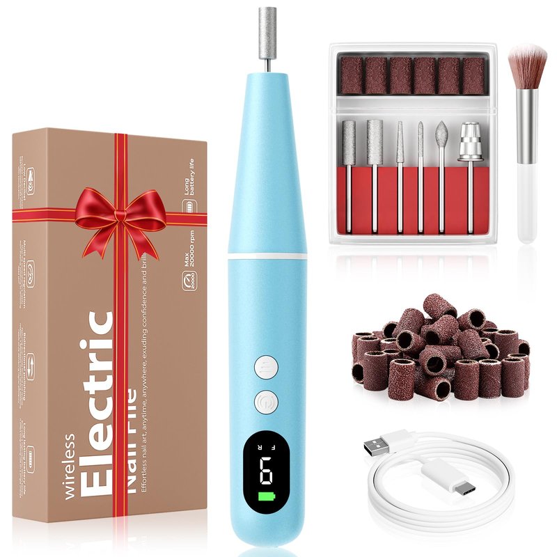 Electric Nail Drill Kit, Electric Nail File Cordless Nail Drill Machine for Acrylic Gel Dip Powder Nails, Professional Portable Manicure Pedicure Rechargeable Lightweight for Home Salon Use
