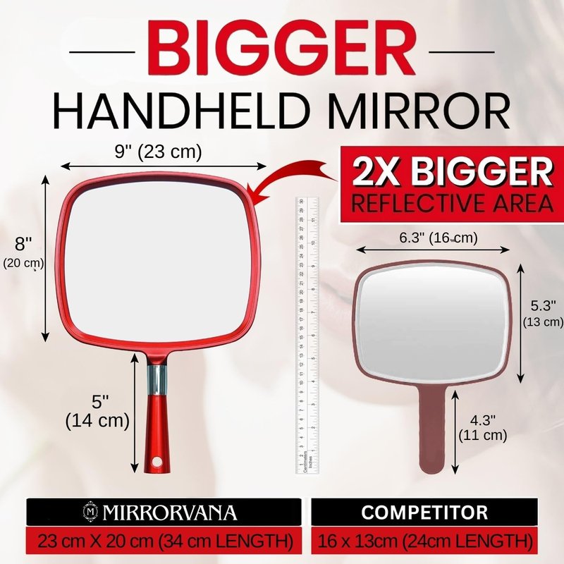 Mirrorvana Professional Hand Mirror - Ergonomic Design for Comfort | Premium Sparkling Red (1-Pack)