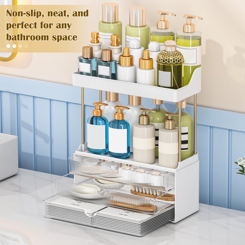 caktraie 12.2" W Makeup Organizer Drawers - 5 Tiers Bathroom Counter Organizer, Cosmetic Storage Drawer for Dresser Countertop and Bathroom Vanity for Large Skincare, Perfume, Clear