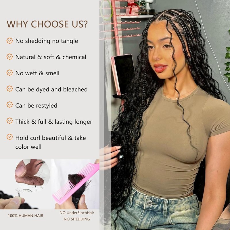 Skiennix Human Braiding Hair - Deep Water Wave Bundles for Boho Braids | 18 Inch, Natural Color, 110g (2 Packs)