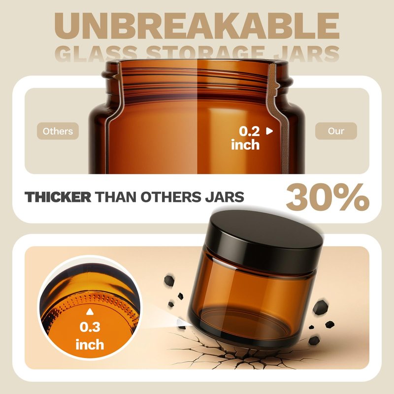Bumobum 2 oz Small Glass Jars with Lids, 24 Pack Amber Glass Cosmetic Jars with Inner Liners, 60ml Round Empty Sample Containers for Lotion, Cream, Salve, Powders and Ointments Storage