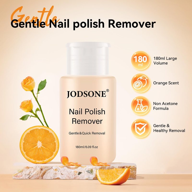 JODSONE Non-Acetone Nail Polish Remover - Gentle Formula with Vitamin E & Aloe | 6.09 Fl. Oz, Orange Scent