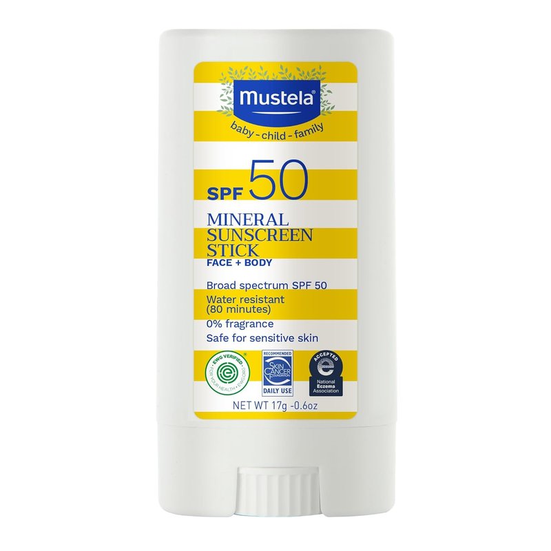 Mustela Baby Mineral Sunscreen Stick SPF 50 - Organic, Water-Resistant Formula for Face & Body | 0.6 oz.