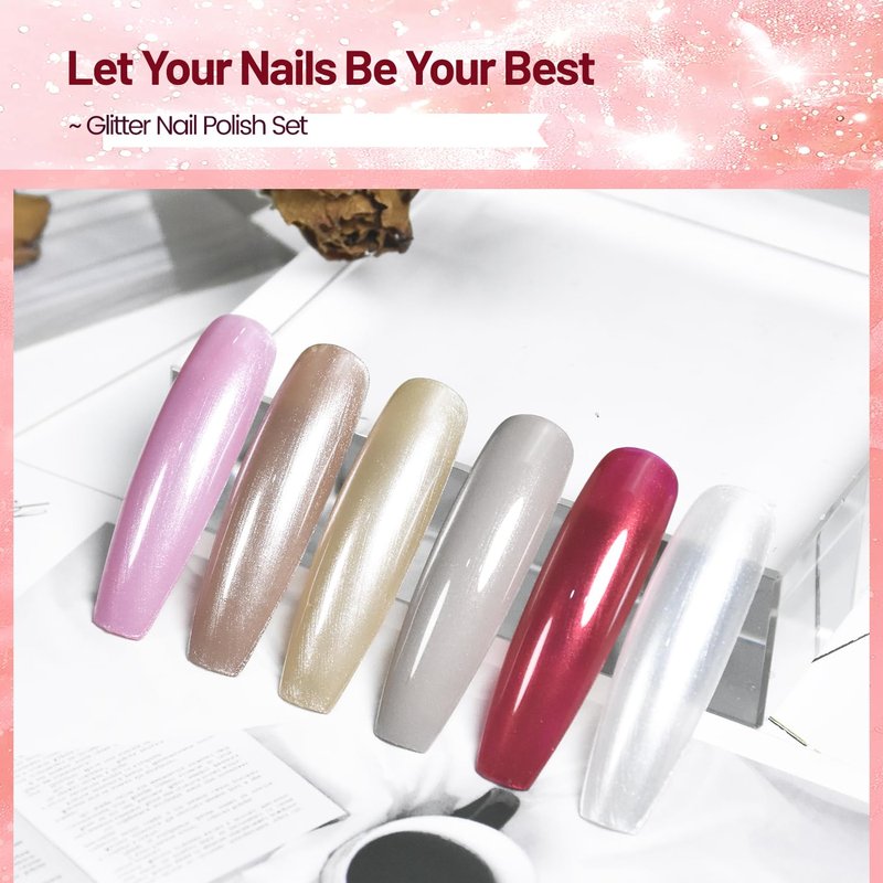 OpenLive Glitter Nail Polish Set - 6 Vibrant Colors for Stunning Nail Art | 10ml Each