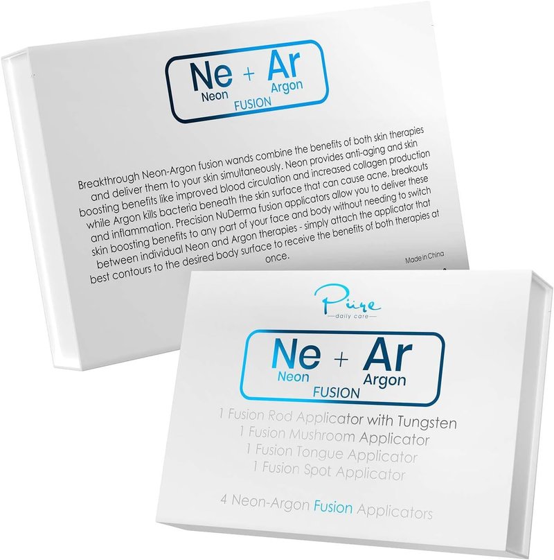NuDerma Fusion Wand Accessory Set - Neon & Argon Glass Applicators for High Frequency Systems