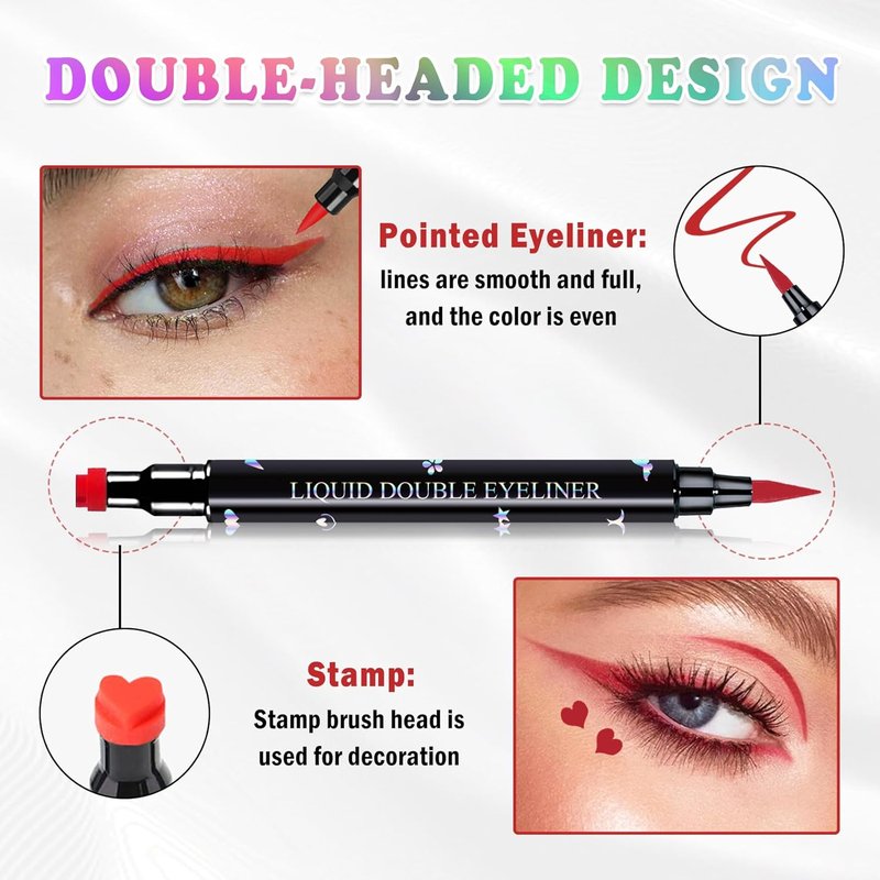 Double-Headed Eyeliner Stamp Set - 7 Colors Waterproof & Smudgeproof Liquid Winged Eyeliner for Flawless Eye Makeup