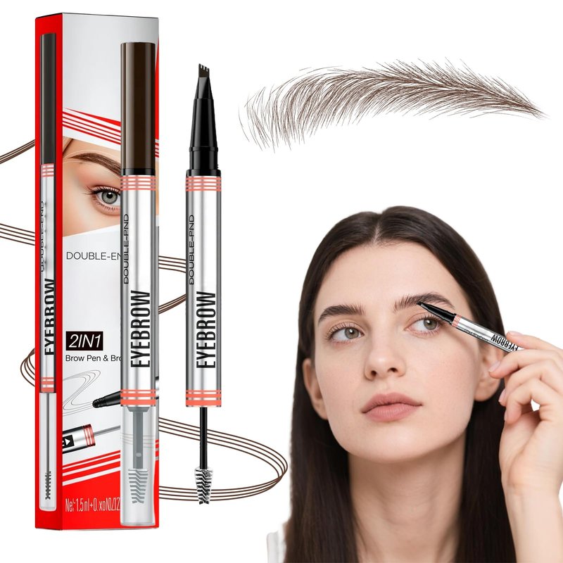 2-in-1 Eyebrow Pencil with Gel, 2026 New Dual-Ended Premium 3D Waterproof 4 Tipped Spoolie Brush Precise Brow Pen Natural Brow Makeup for All Day (Dark Brown)