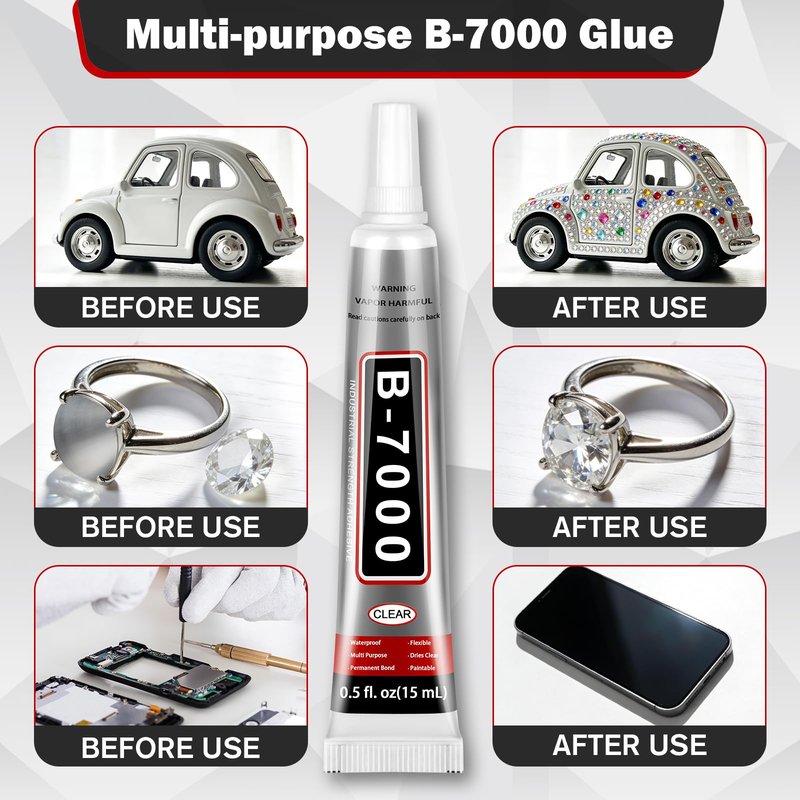B-7000 Glue Clear with Precision Tip, 15ml 16 Pack Multi-Function Craft Adhesive, Waterproof Strong Bond Glue for Jewelry Making, Rhinestones, Bedazzling, Crafts, Shoes, Fabric, Phone Repair
