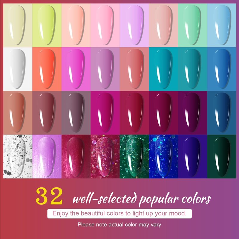 Gel Nail Polish Kit with UV Light - 32 Color Soak Off Set | DIY Manicure Tools for Women