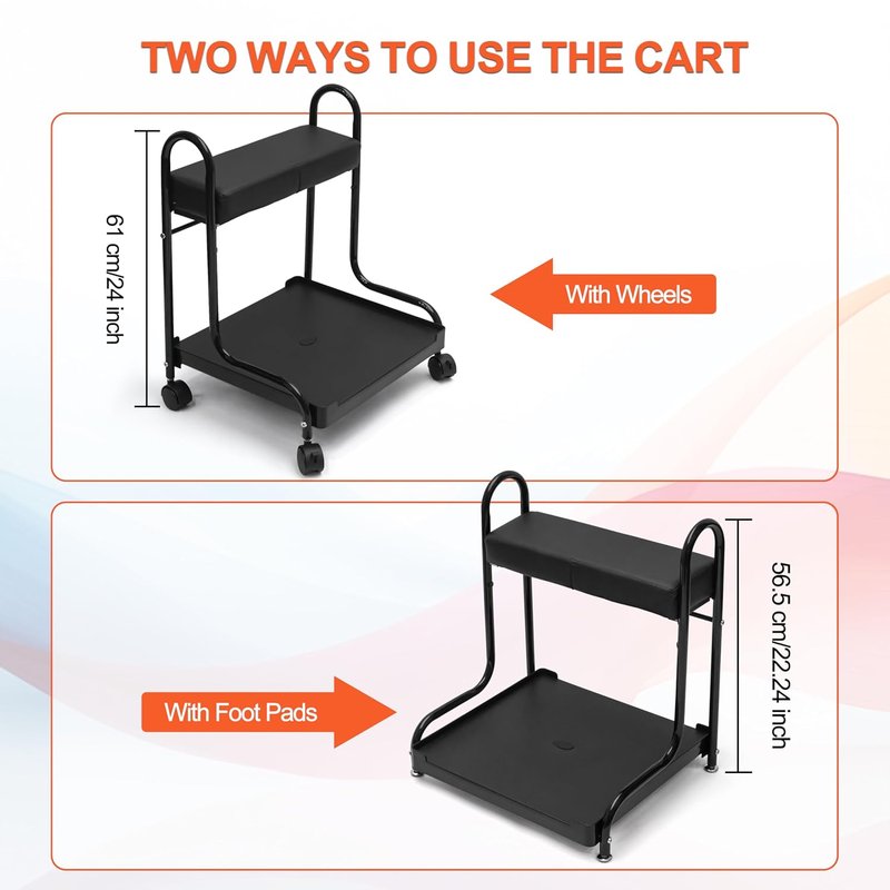 Portable Nail Foot Bath Spa Trolley Cart - Adjustable Height PU Cushion for Salon Use | Black
