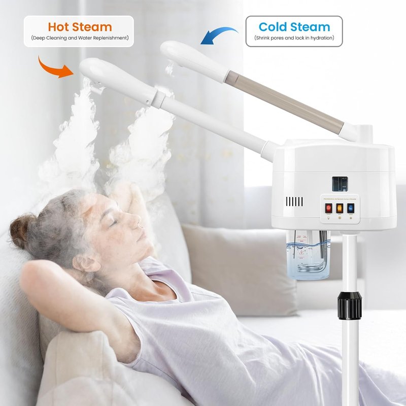 Facial Steamer 2 in 1 - Professional Hot & Cold Mist with Timer | Adjustable Height for Spa & Home Use