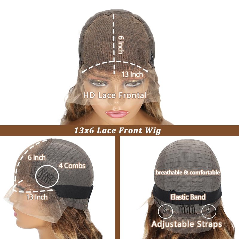 Skiennix 30-Inch Honey Blonde Ombre Body Wave Lace Front Wig - 220 Density, Pre-Plucked, 13x6 HD Lace