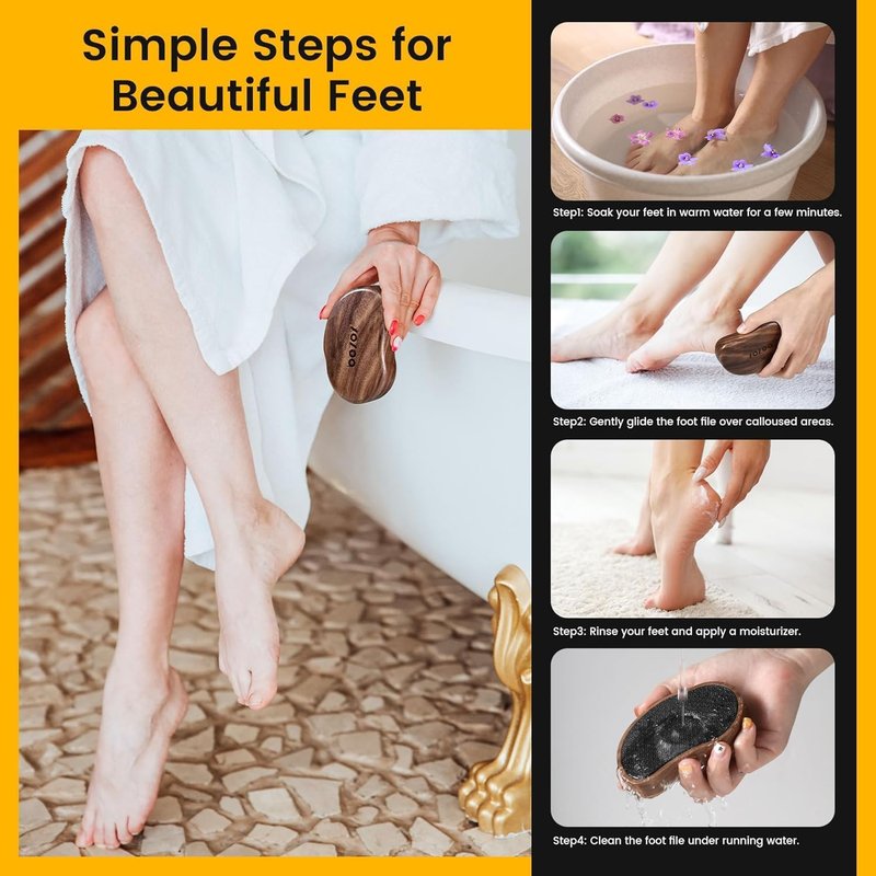Glass Foot File - Nano-Glass Pumice Stone Scrubber for Silky Smooth Feet | Portable Walnut Wood Handle Pedicure Tool