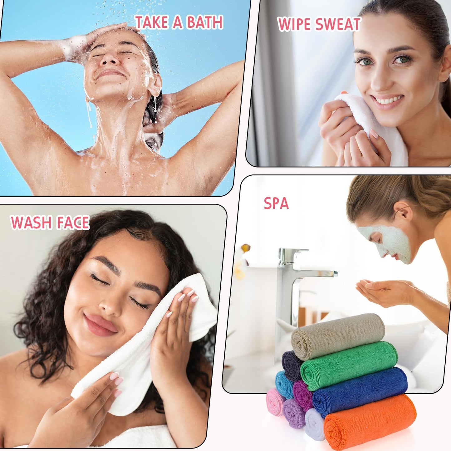 Newwiee 40 Pcs Wash Cloth Bulk Cotton Bath Hand Face Washcloths Soft Quick Drying Towel for Women Bathroom Washing Body Viscose Fiber Multipurpose Fingertip Rags(Bright Color,10 x 10 Inch)