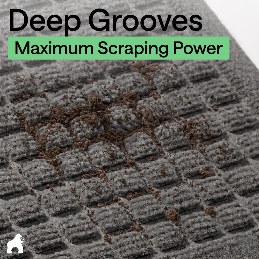 GORILLA GRIP® Ultra Absorbent Front Door Mat Outside Entrance, Traps Dirt and Moisture, HydroABSORB Indoor Outdoor Doormat Holds 1.7 Cups Water, Stain and Fade Resistant Welcome Mat, 29x17 Charcoal