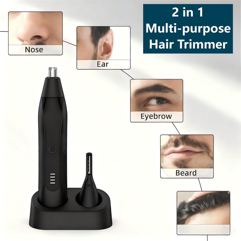 AsBellt Ear and Nose Hair Trimmer for Men, 2026 USB Rechargeable 3 in 1 Professional Painless Eyebrow & Facial Hair Trimmer for Men Women, Dual-Edge Blades, Powerful Motor, Easy Cleansing