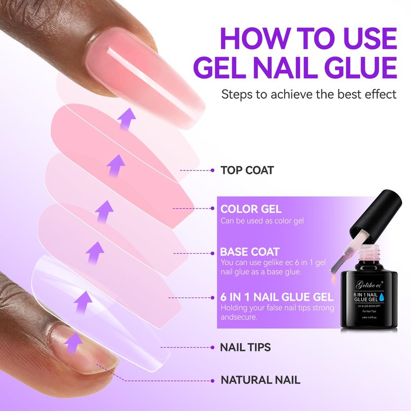 Gelike EC 6-in-1 Jelly Nail Glue Gel: Sheer Blush Pink UV Rubber Base Builder Gel for Apex Building & Short Extension – Extra Strong Adhesive for Press On & Acrylic Nail Tips for Home DIY Girls Gift