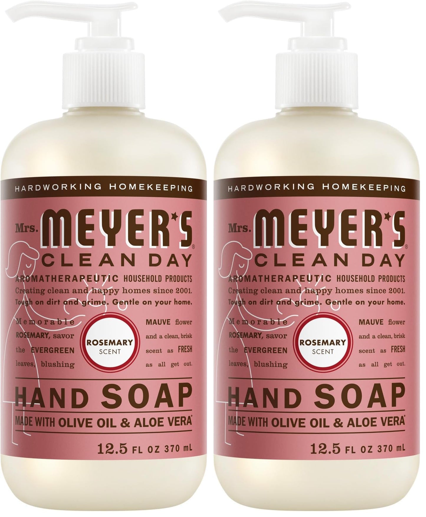 MRS. MEYER’S CLEANDAY Hand Soap, Made with Essential Oils, Biodegradable Formula, Rosemary, 12.5 fl. oz (Pack of 2)