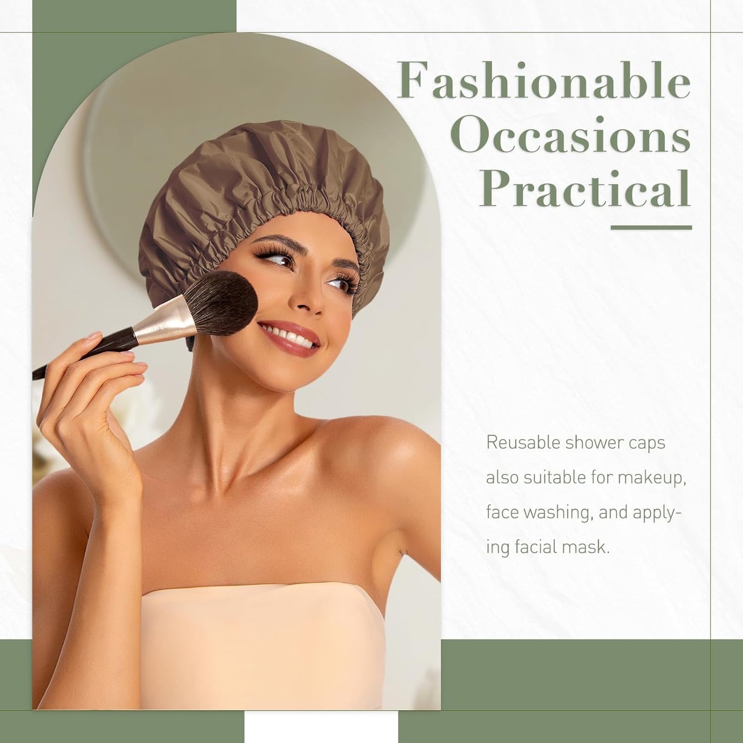 Skiennix Reusable Shower Cap - Large Waterproof Bonnet with Elastic Band for Long, Curly Hair | Brown