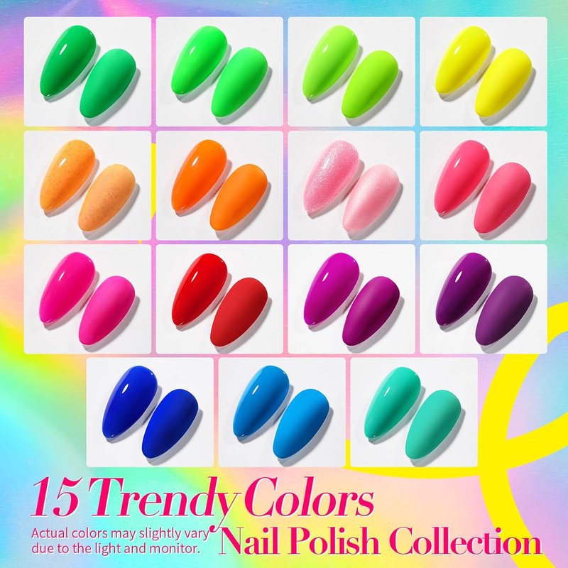 Born Pretty Neon Nail Polish Set - 15 Vibrant Colors for Quick Dry Manicure | Perfect for DIY Nail Art