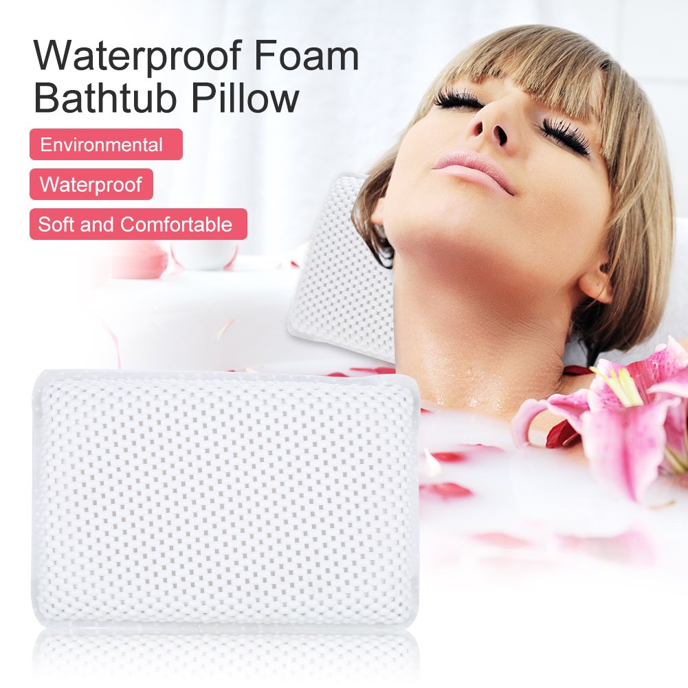 Bath Pillow Bathtub Headrest Soft Neck Support Back Foam Bath Cushion for Tailbone Pillow Pillows tub Head and Neck Bathtub Suction Waterproof Lower Back headrest spa Cup