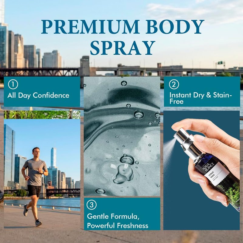 AQUA BLANCE Men's Body Spray - Long-Lasting Fragrance Gift Set | Travel Size 3-Pack, 60ml Each