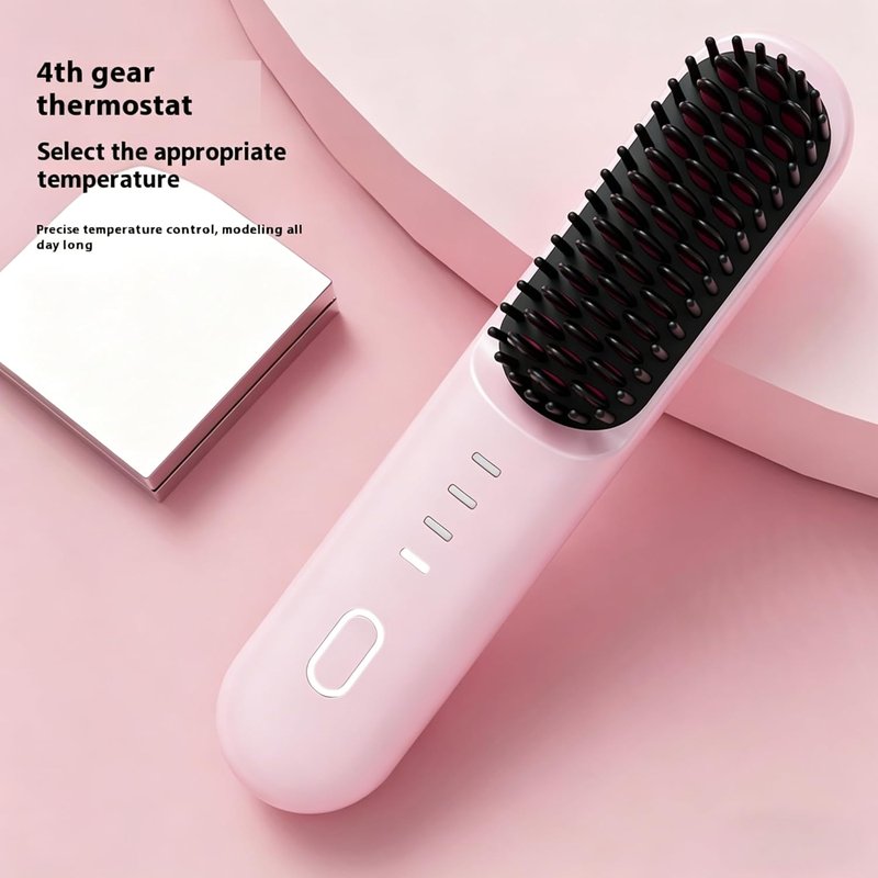 Go Brush Pro Cordless Straightening Brush - Fast 30s Heat, 4 Temp Settings, Ionic & Ceramic Care | Pink