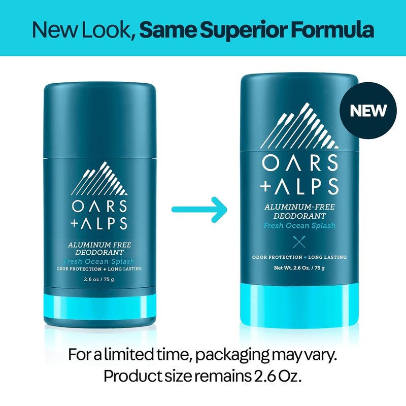 Oars + Alps Aluminum-Free Deodorant for Men - Long-Lasting Odor Protection, Fresh Ocean Splash, 2.6oz