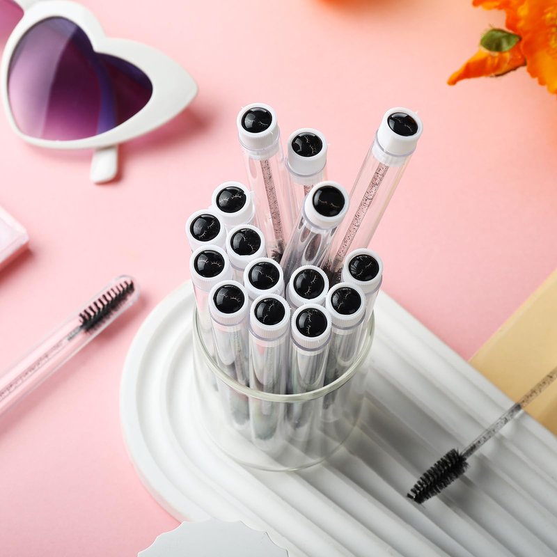Patelai 80 Pieces Disposable Mascara Brushes Tubes Set, 40 Pcs Empty Mascara Wand Tube with 40 Pcs Eyelash Spoolies Brush Makeup Tool for Eyelash Extension(Black,Black Smile Style)