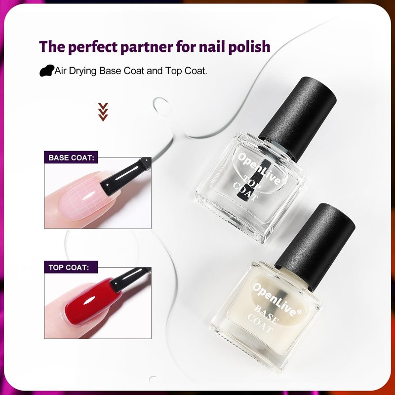 OpenLive Reflective Nail Polish 12 Colors With Base Coat and Top Coat Glitter Red Bule Purple Green Nail Polish Set Quick Dry Sparkle Winter Manicure Long Lasting for Holiday Gift Giving 5ML