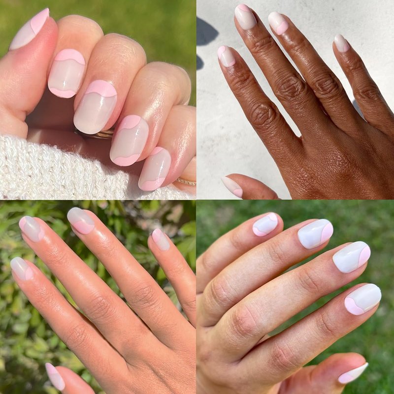 Olive & June Press-On Nails - Classic Super Stick | No Glue Needed | 32 Tabs in 16 Sizes | Non-Toxic, 7-Day Wear | Spring Flowers & Organic Swirl