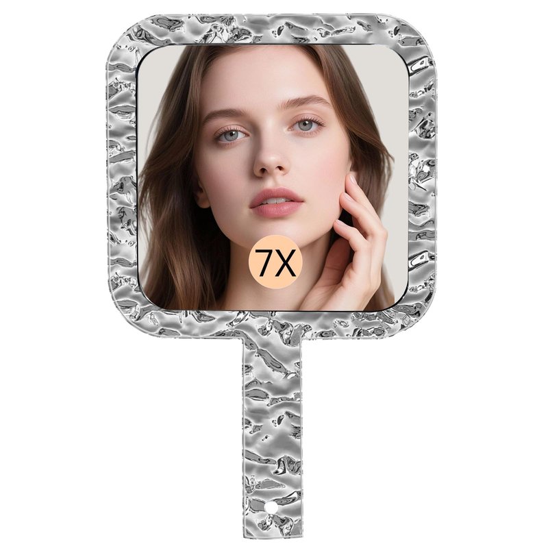Famihomii Dual-Sided Hand Mirror, Handheld Mirror with 1X/7X Magnification, Hand Mirror with Handle, 10.0" x 6.1", Lightweight & Durable, Portable & Hangable for Makeup, Shaving - Chorme