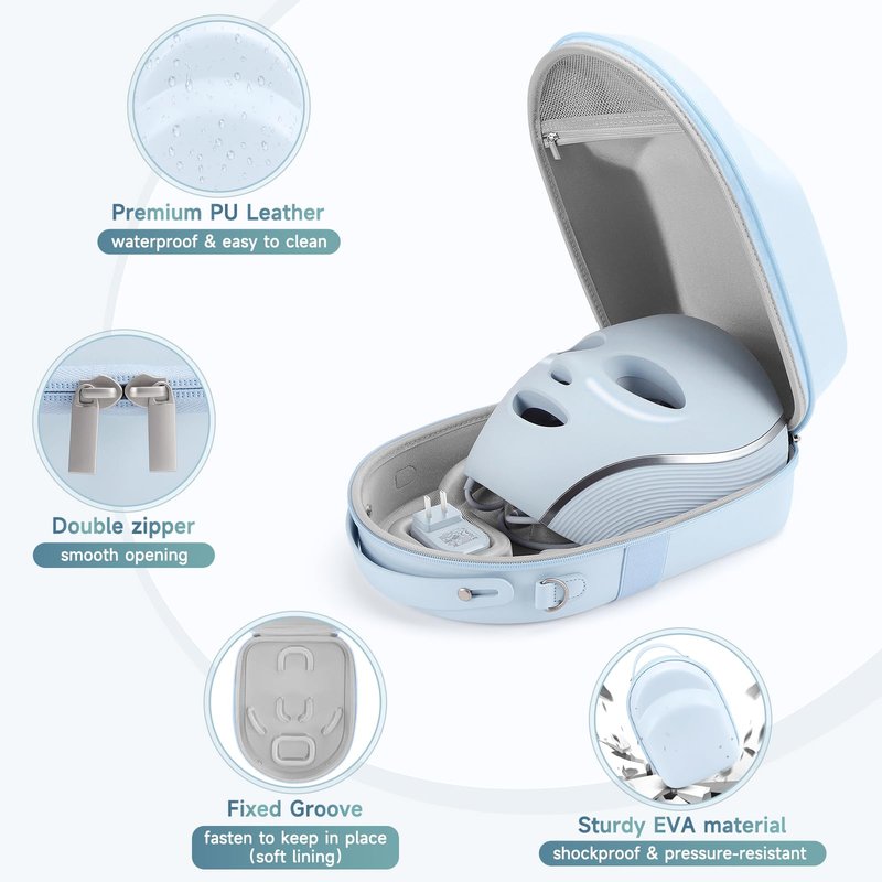 Face Mask Case Compatible with Shark CryoGlow LED Face Mask, Detachable Molded Fixed Grooves & Shock-Absorbing EVA Lining, Hard Shell Protective with Handle & Adjustable Shoulder Strap（Case Only）