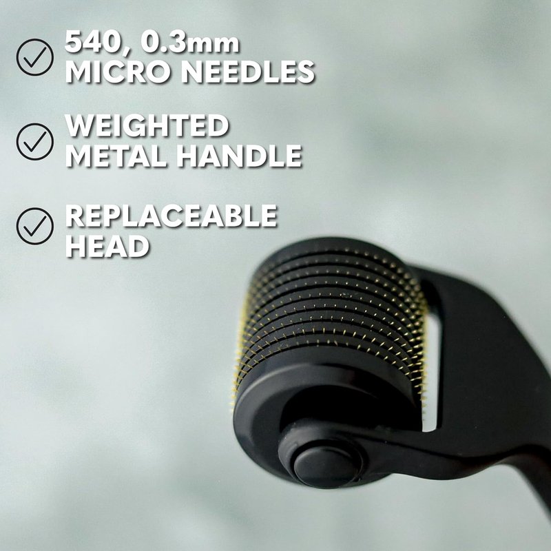 Beard Growth Oil & Microneedling Roller - 540 Titanium Needles for Face, Body & Scalp | Sandalwood & Cedar