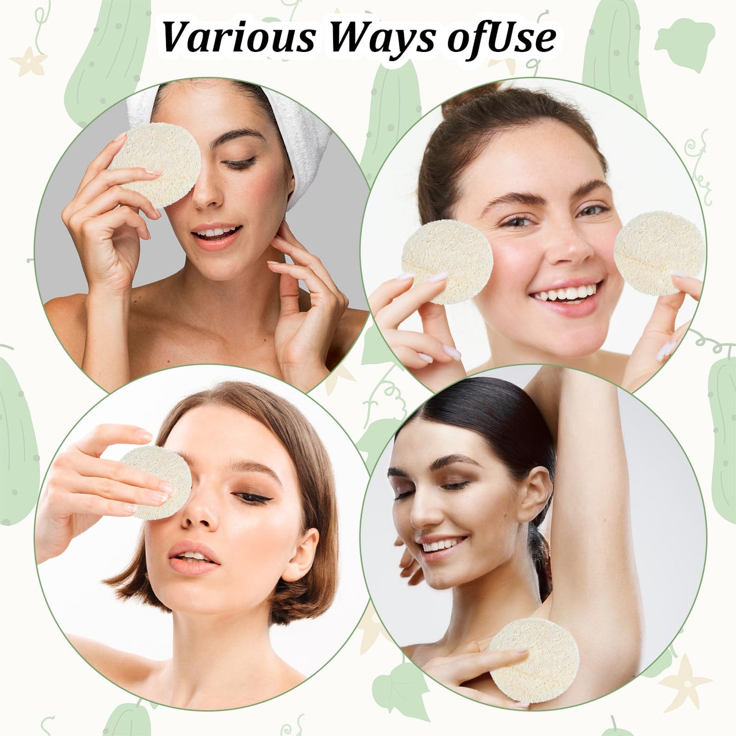 Nogeqi 30 Pcs 2.17 Inch Natural Loofah Sponge Pads for Washing Face, Exfoliating Body Facial Scrub Pads for Makeup & Dead Skin Removal Cleansing Skin for Women and Men(One Side softened)