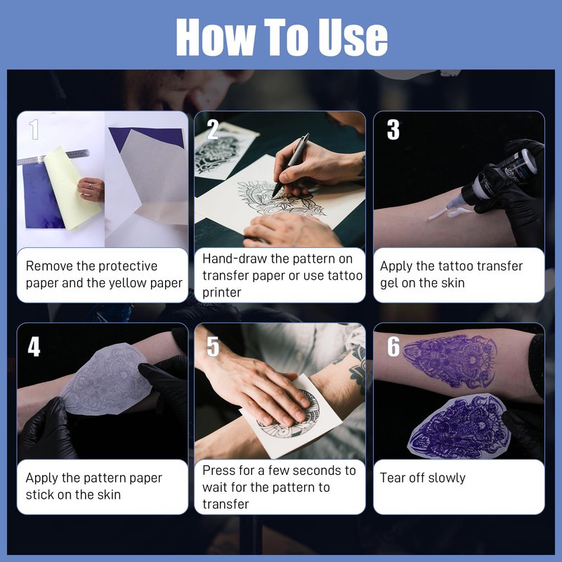 Peslief Tattoo Transfer Paper - 50 Sheets Thermal Stencil Paper for Tattooing A4 Size 4 Layers DIY Tattoo Tracing Paper Tattoo Transfer Kit Compatible with Tattoo Printer Machine Tattoo Supplies