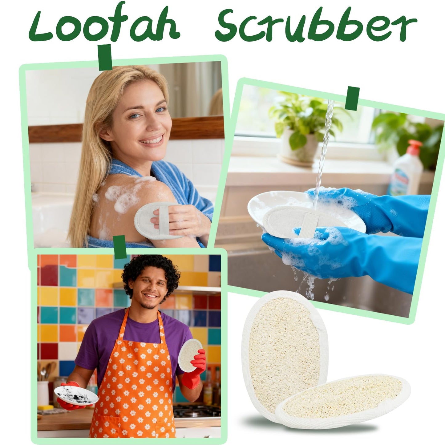 UCEHIPAW 54 Pcs Exfoliating Loofah Pad Bulk Natural Scrubber Luffa Brush Close to Skin Body Scrubber Shower Loofah Sponge Pad for Men Women Spa Bath