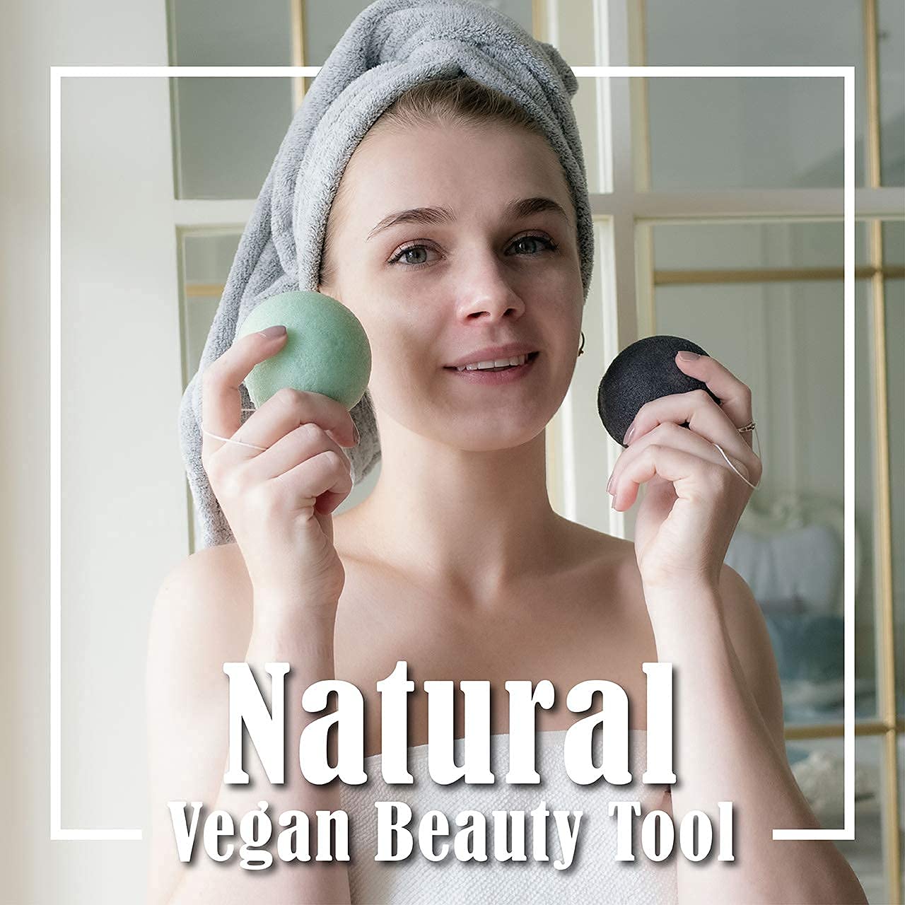 Natural Konjac Facial Sponges - for Gentle Face Cleansing and Exfoliation (2 Lavender Purple, 2 Aloe Green)