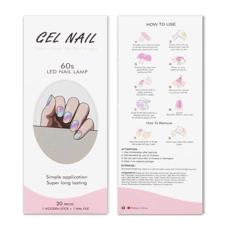 JMEOWIO Gel Nail Stickers Rainbow Glitter Semi Cured Gel Nail Strips Wraps UV/LED Nails Art Design Decoration Accessories