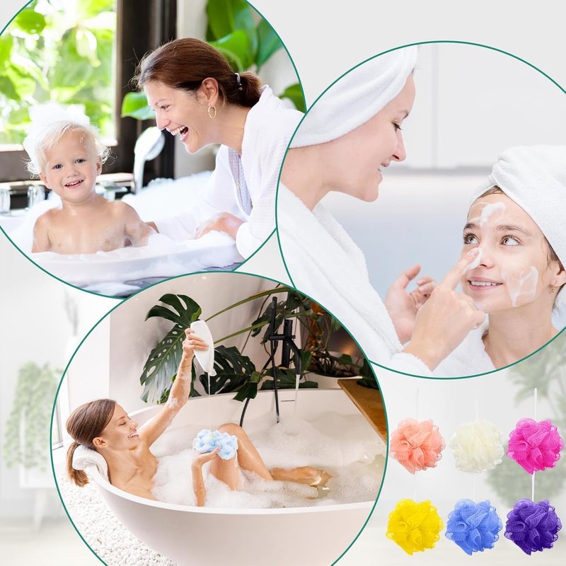 Siifert Bath Sponge Set - 50 Colorful Exfoliating Loofahs for Kids & Adults | Travel-Friendly Body Scrubber Pack