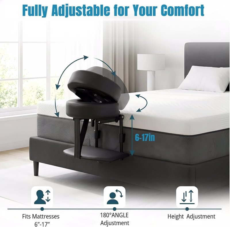 Skiennix Massage Headrest - Adjustable Face Cradle with Arm Rest for Home & Spa | Portable Black Design