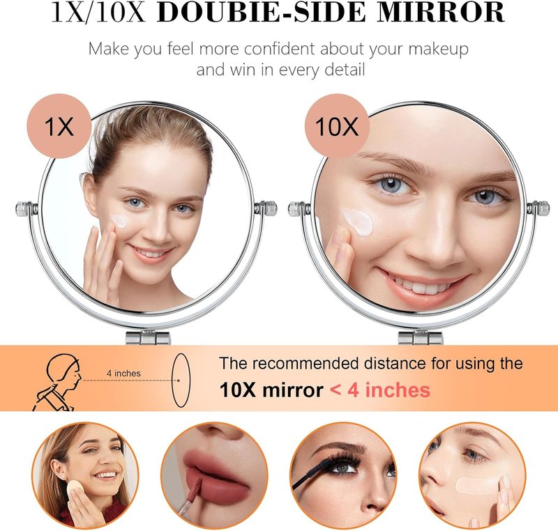 Portable Travel Makeup Mirror - 6" Double-Sided Folding Vanity Mirror with 1X/10X Magnification | Handheld & Wall Hanging for Shaving, Camping, and Travel