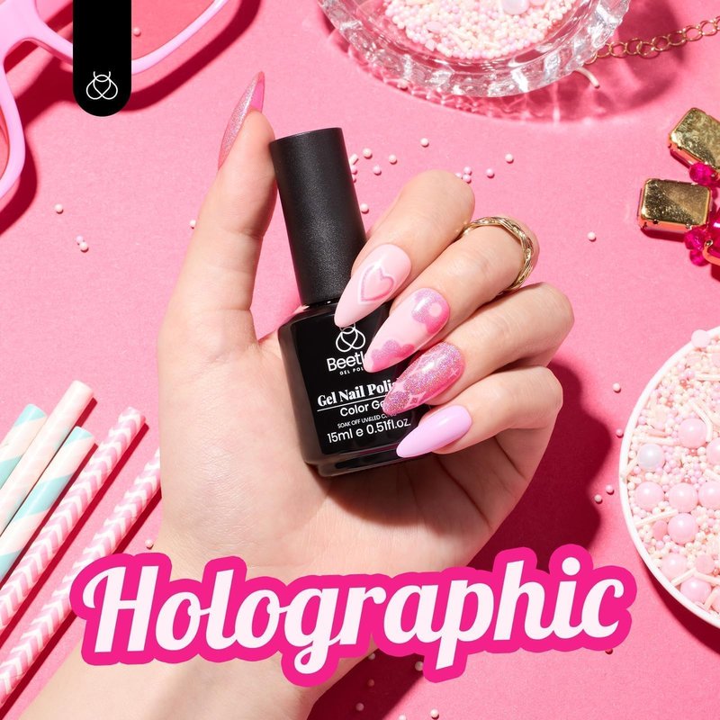 Beetles Pink Glitter Gel Polish – Paradise Twilight Gel Nail Polish, Reflective Glitter Shimmer Pink Flash Dimond Mermaid Unicorn Effect Nails Soak Off UV LED 15ml
