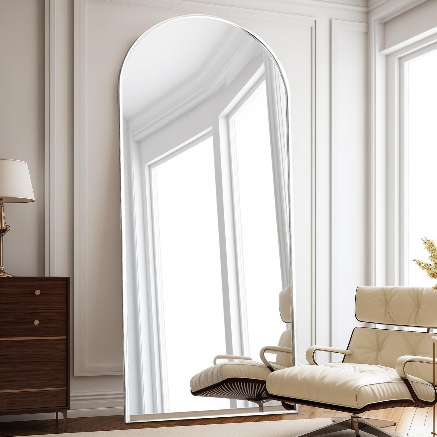 ZMYCZ Floor Length Mirror, 76"x34" Arch Full Length Mirror Hanging or Leaning, Body Mirrors with Stand, Arched-Top Wall Mounted Mirrors with Aluminum Frame for Bedroom (White)