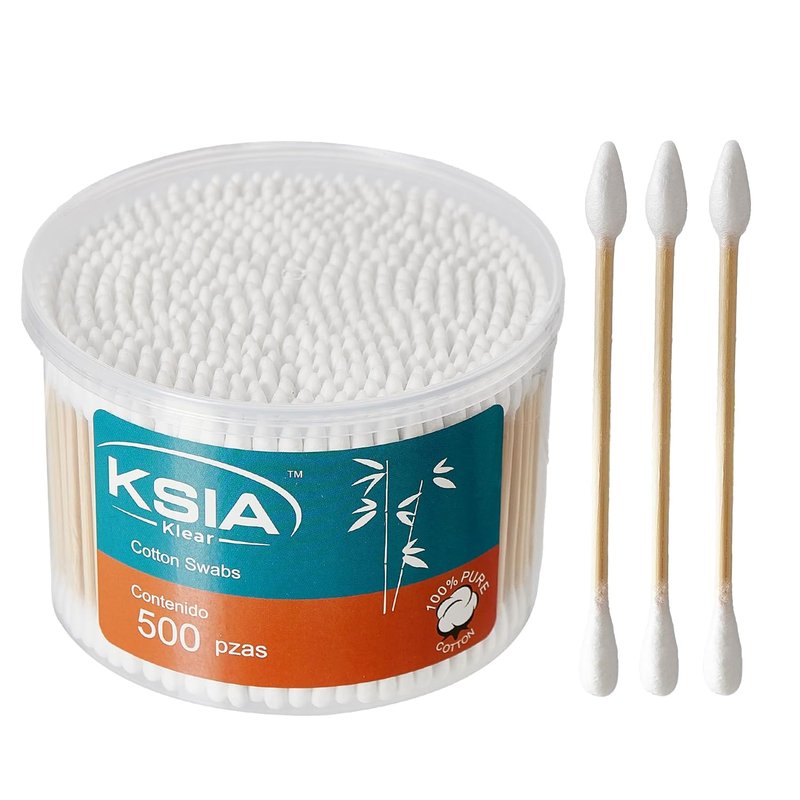 Klear Cotton Swabs - 500 Count Double-Tipped Buds for Makeup, Ears & Cleaning | Strong Wooden Sticks