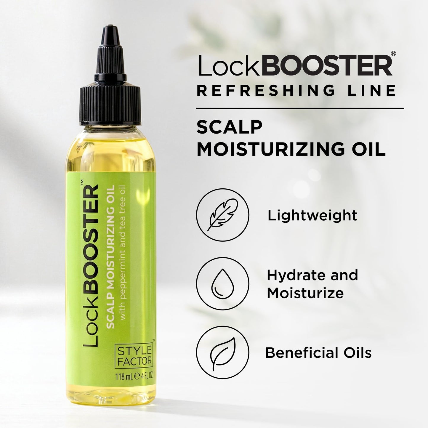 Style Factor LockBOOSTER Scalp Moisturizing Oil – Lightweight Hydration with Peppermint & Tea Tree Oil for revitalizing Braids, Locs & Twists – Soothes, Nourishes and Supports Scalp Care – 4 oz
